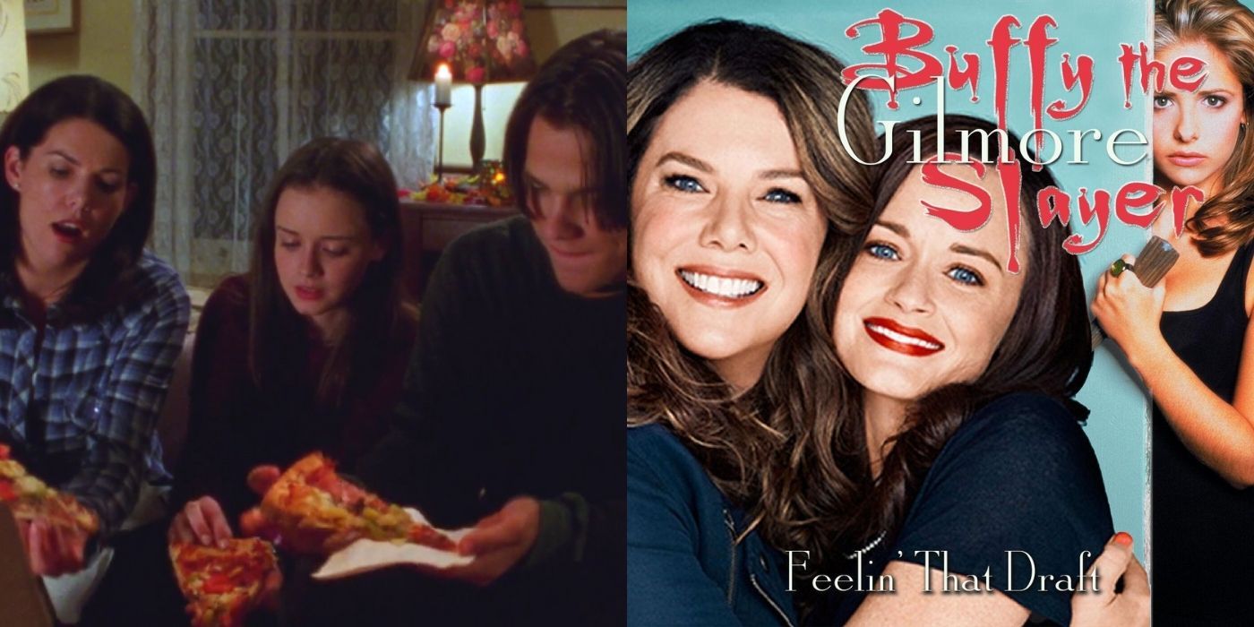 A split image of Buffy The Gilmore Slayer and Lorelai having a movie night