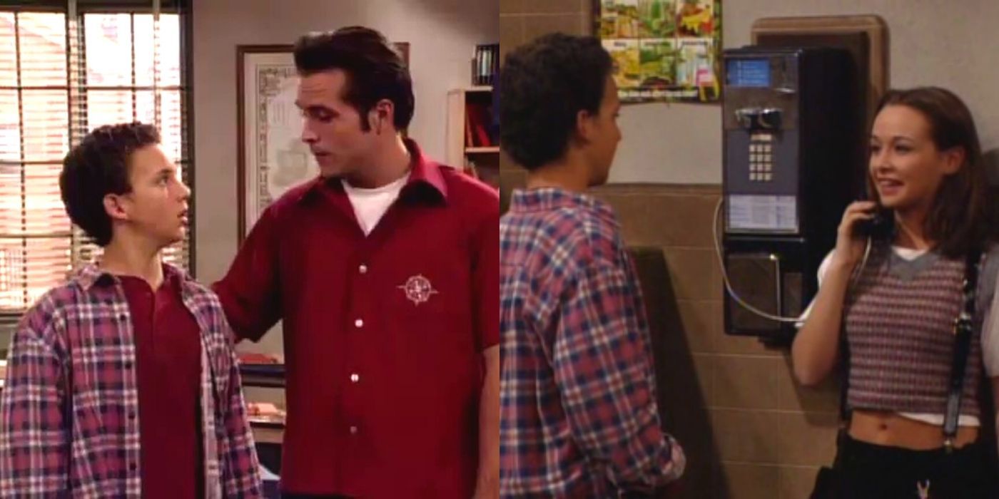 A split image of Cory and Harley at school and Cory and TK on Boy Meets World