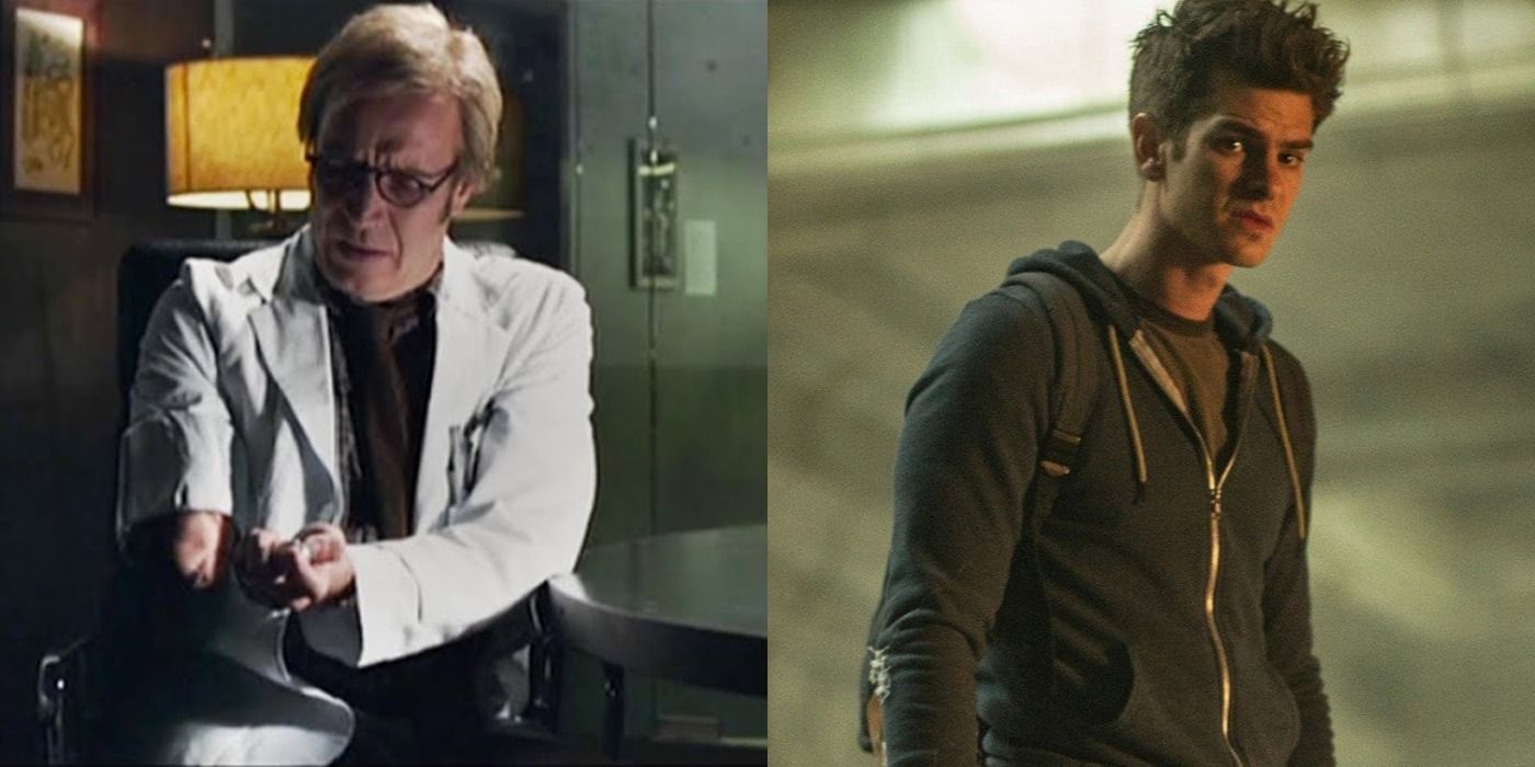 A split image of Curt Connors and Peter Parker in Amazing Spider-Man.