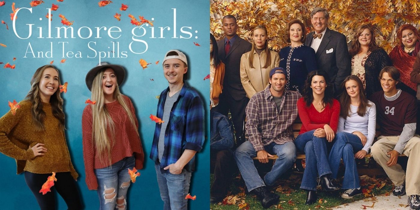 A split image of Gilmore Girls And Tea Spills and the cast of Gilmore Girls