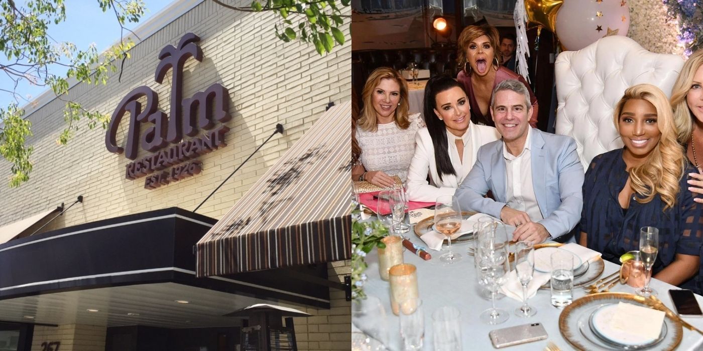 A split image of the Palm Restaurant in LA and Andy Cohens baby shower