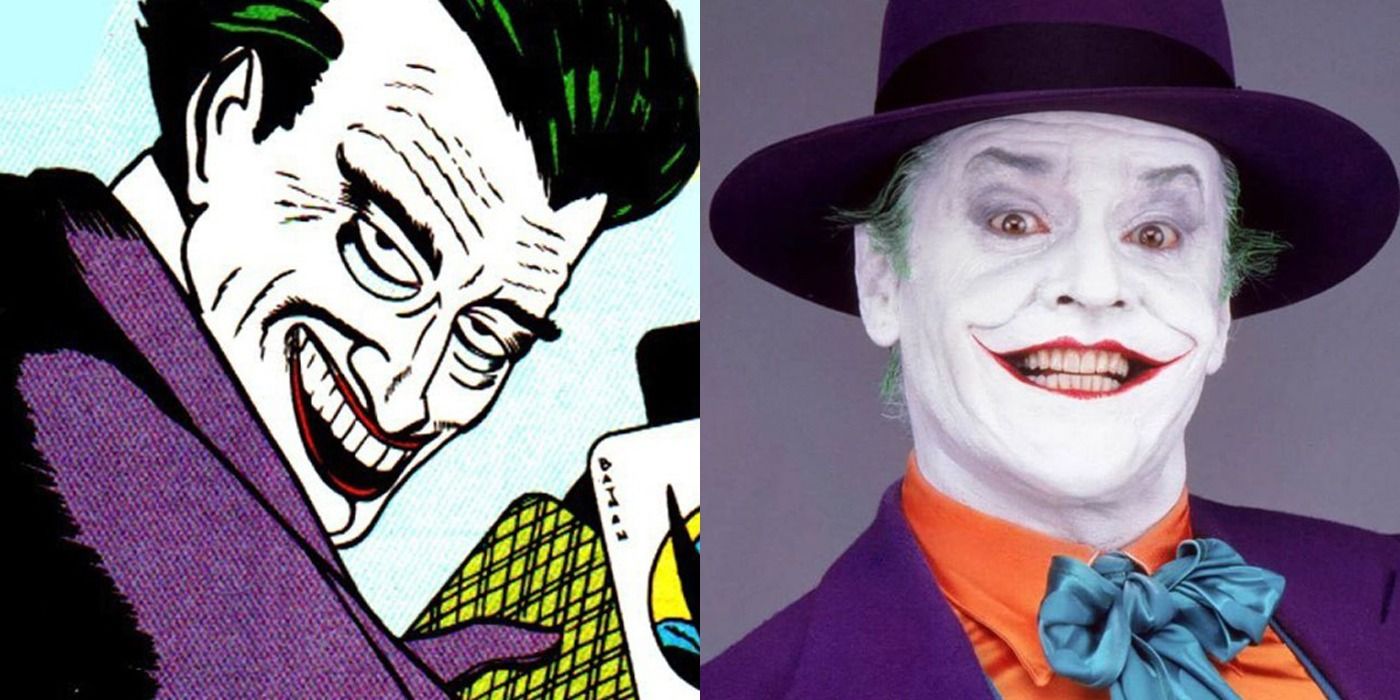 A split screen image of Joker in comics and movies.