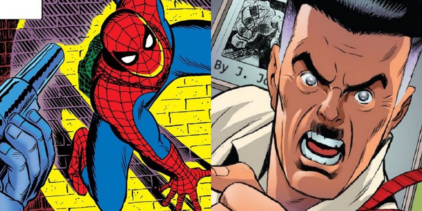 A split screen image of Spider Man and J Jonah Jameson 1