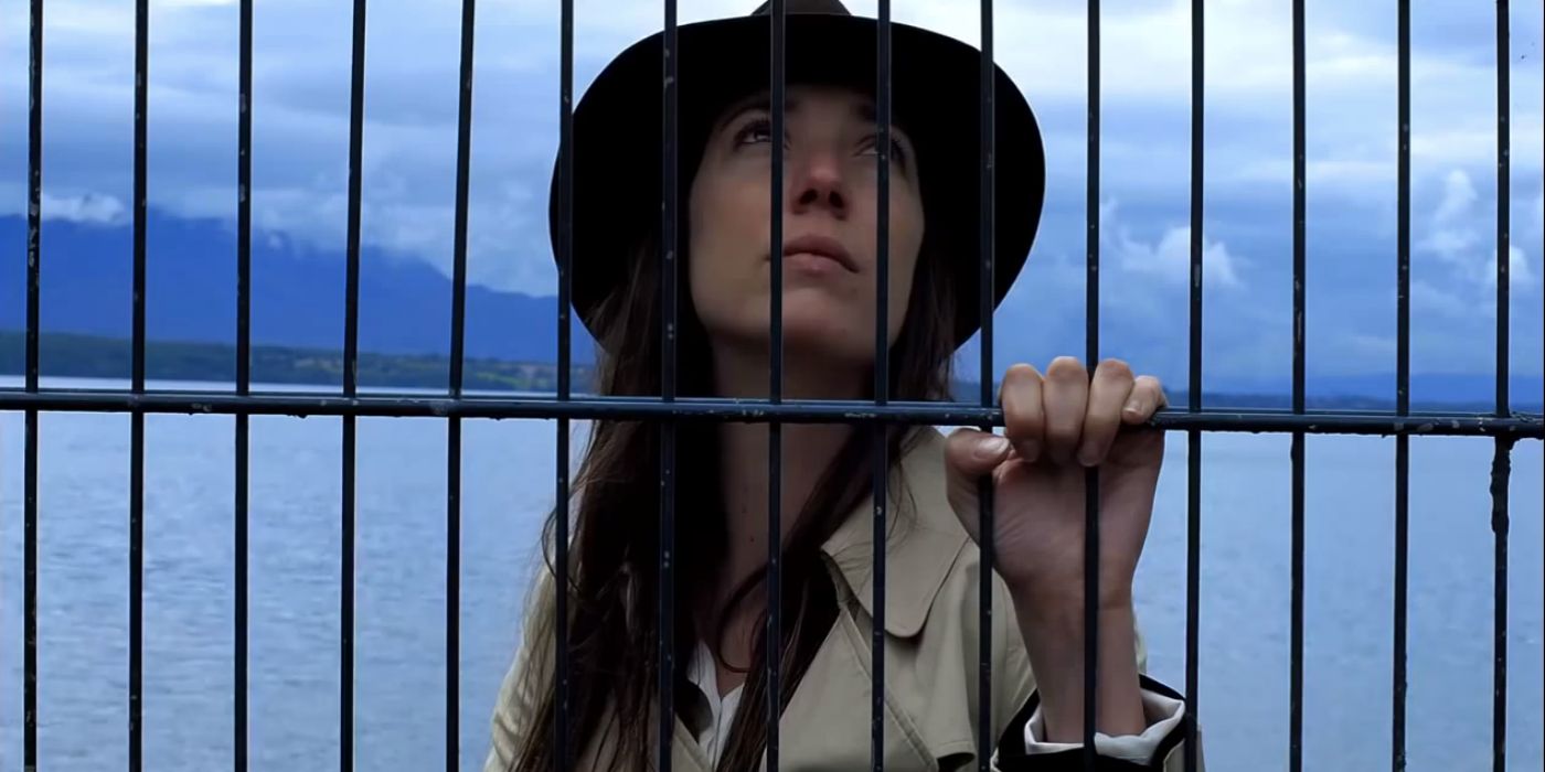 A woman looking up in Goodbye To Language.