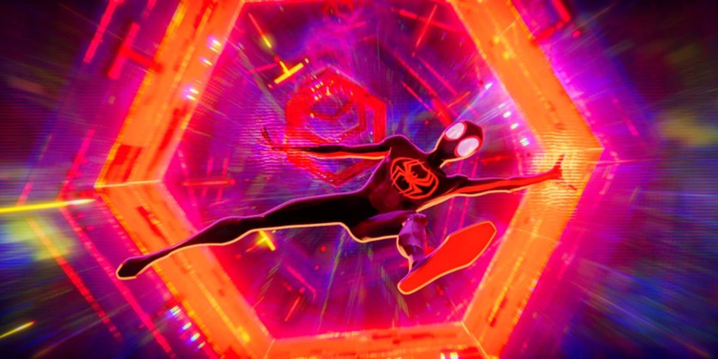 Spider-Man falling through the multiverse in Across the Spider-Verse (Part One)