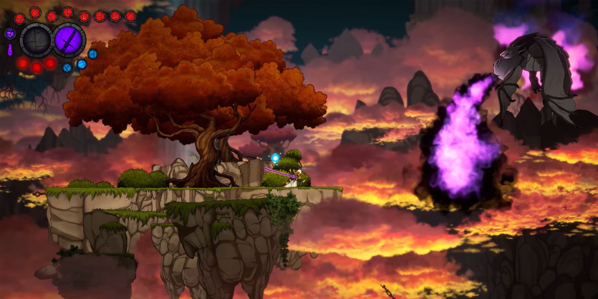 fighting a dragon on floating island