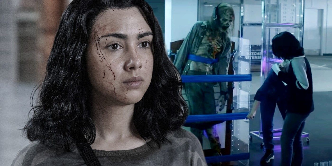Alexa Mansour as Hope Bennett and zombie cure in Walking Dead World Beyond