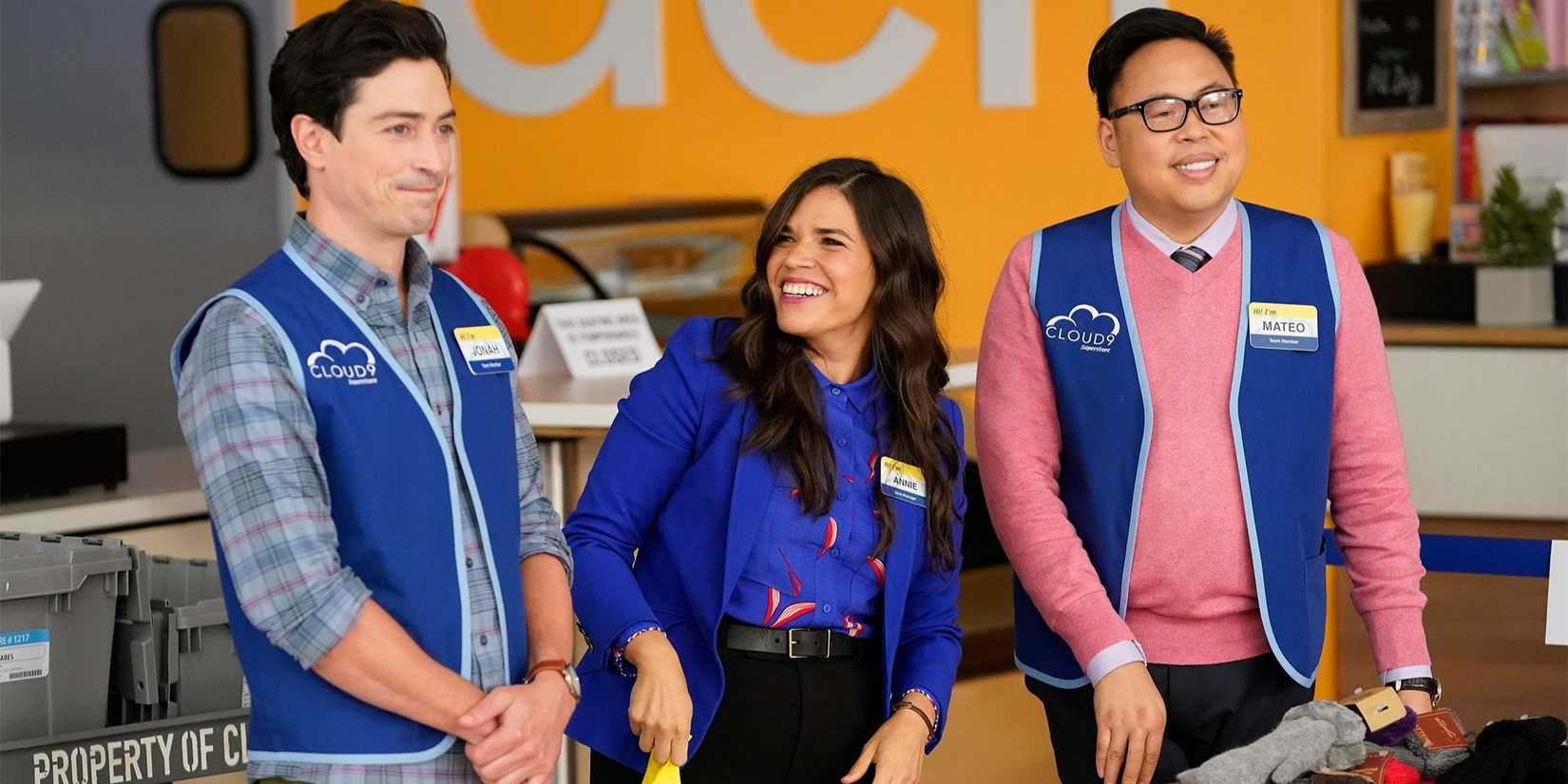America Ferrera, Ben Feldman, and Nico Santos in Superstore