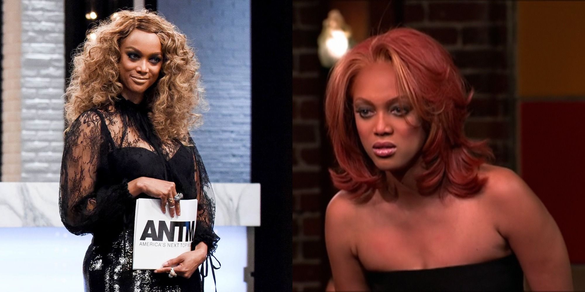 Split image showing Tyra Banks smiling and angry in ANTM