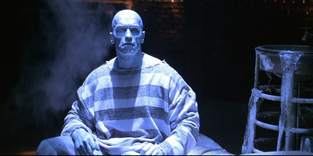 An image of Mr. Freeze wearing a prisoners outfit in Batman &amp; Robin