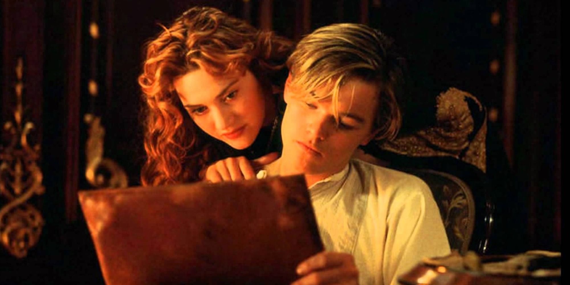 Rose and Jack looking at his drawing in Titanic