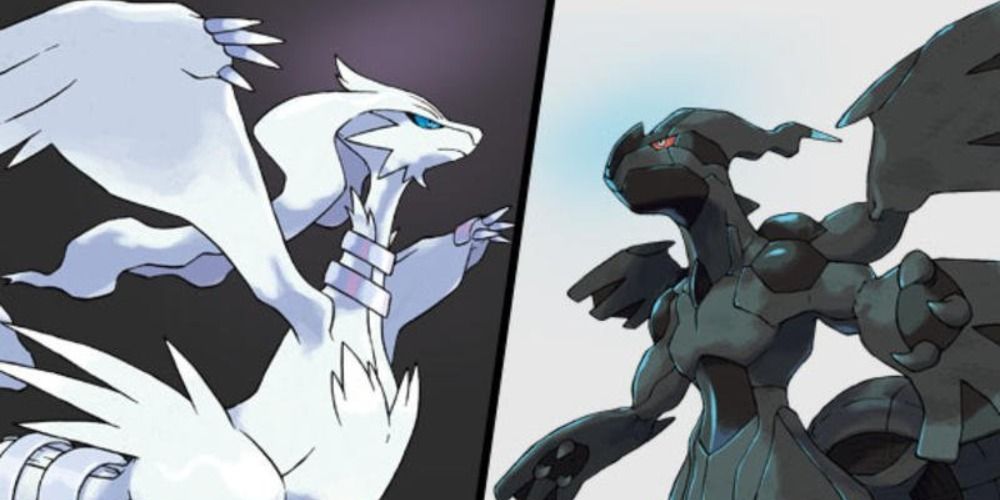 Split image showing Reshiram and Zekrom in Pokémon.