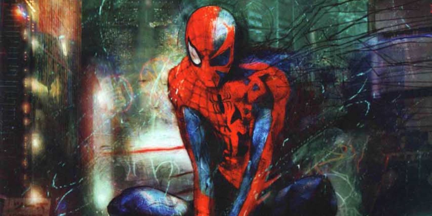 An image of a composite Spider-Man and Spider-Man 2099 from Marvel Comics.