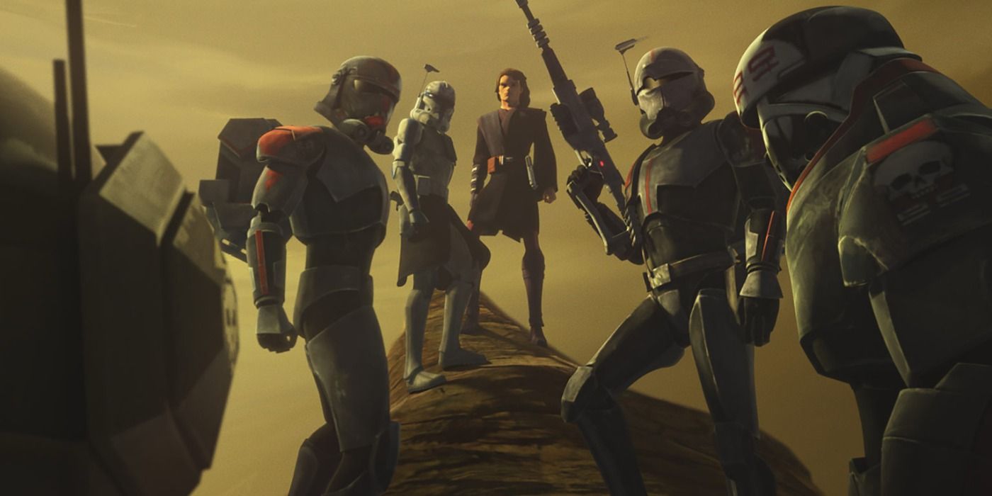 Anakin with Rex and the Bad Batch on the hunt for Echo in The Clone Wars