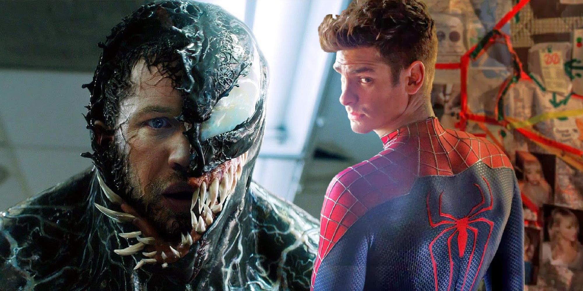 Superimposed image of Venom and Andrew Garfield as Spider-Man.