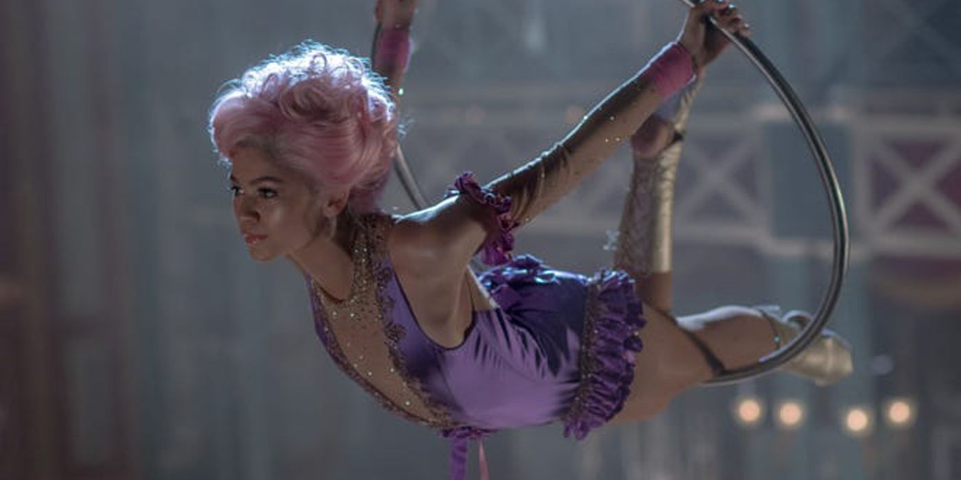 Anne on a trapeze in The Greatest Showman.