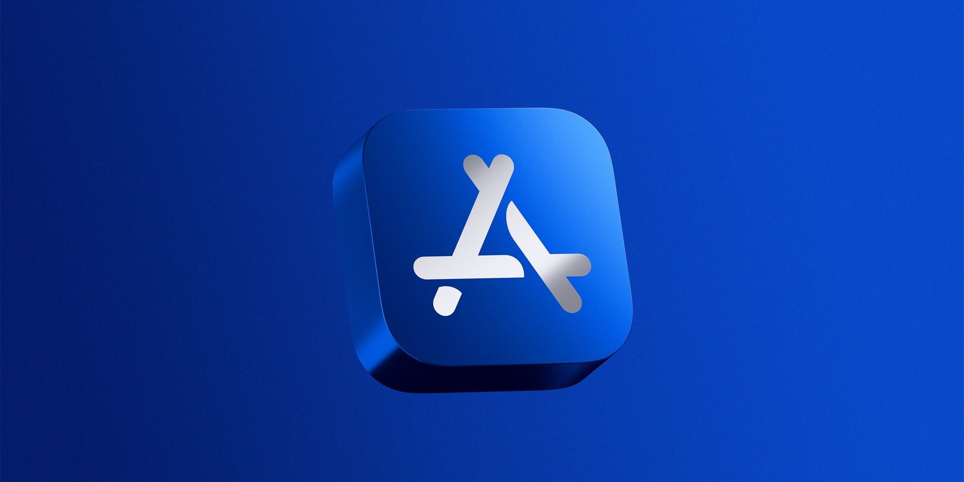 An Apple App Store logo on a blue background