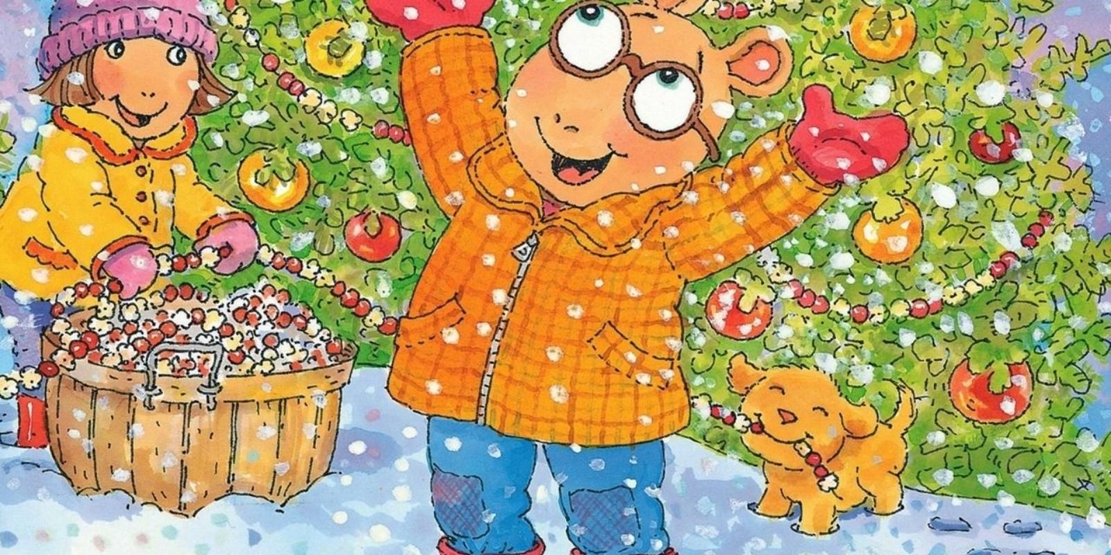 Arthur Read, DW Read, and Pal play in the snow in Arthur's Perfect Christmas