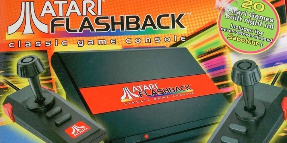 A box for the original Atari Flashback featuring the console from 2004