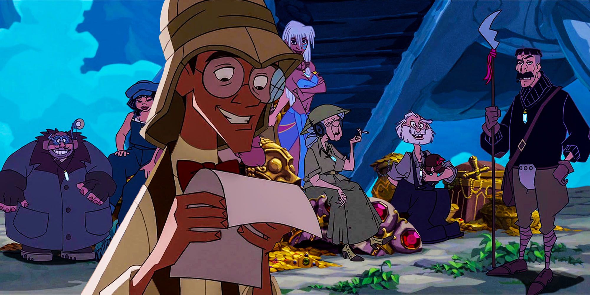Milo reads a message with the crew of Atlantis the Lost Empire