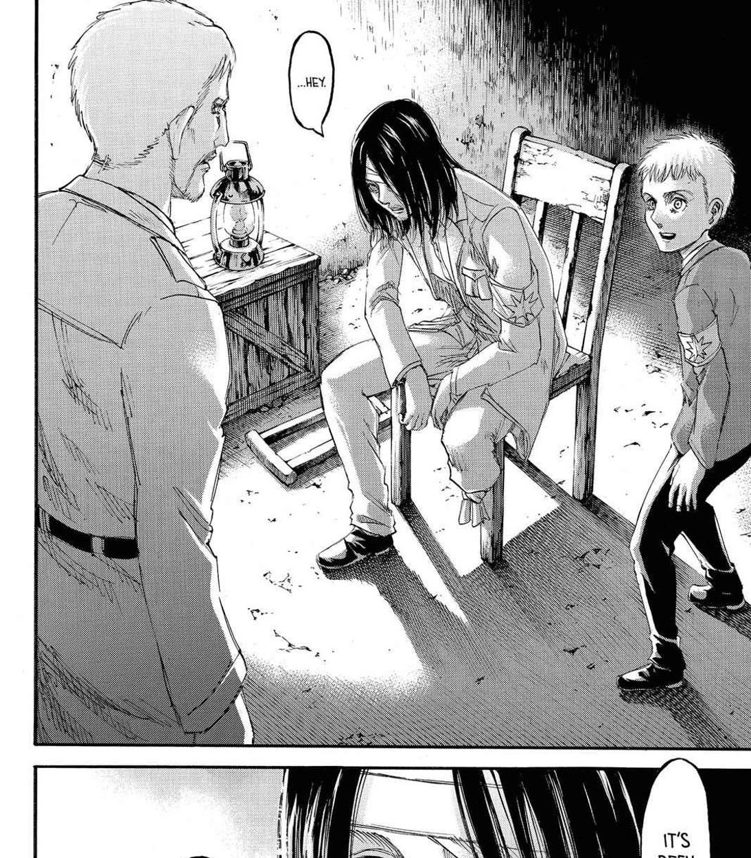 Falco and Reiner talking to Eren