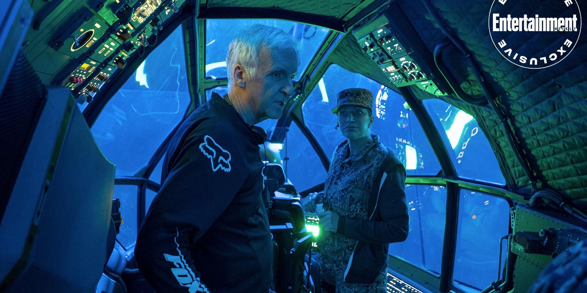 Avatar 2 bts James Cameron Edie Falco in human submarine