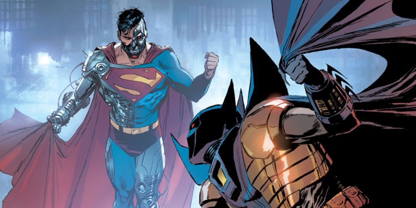 The Cyborg Superman and Azrael (as Batman) collide