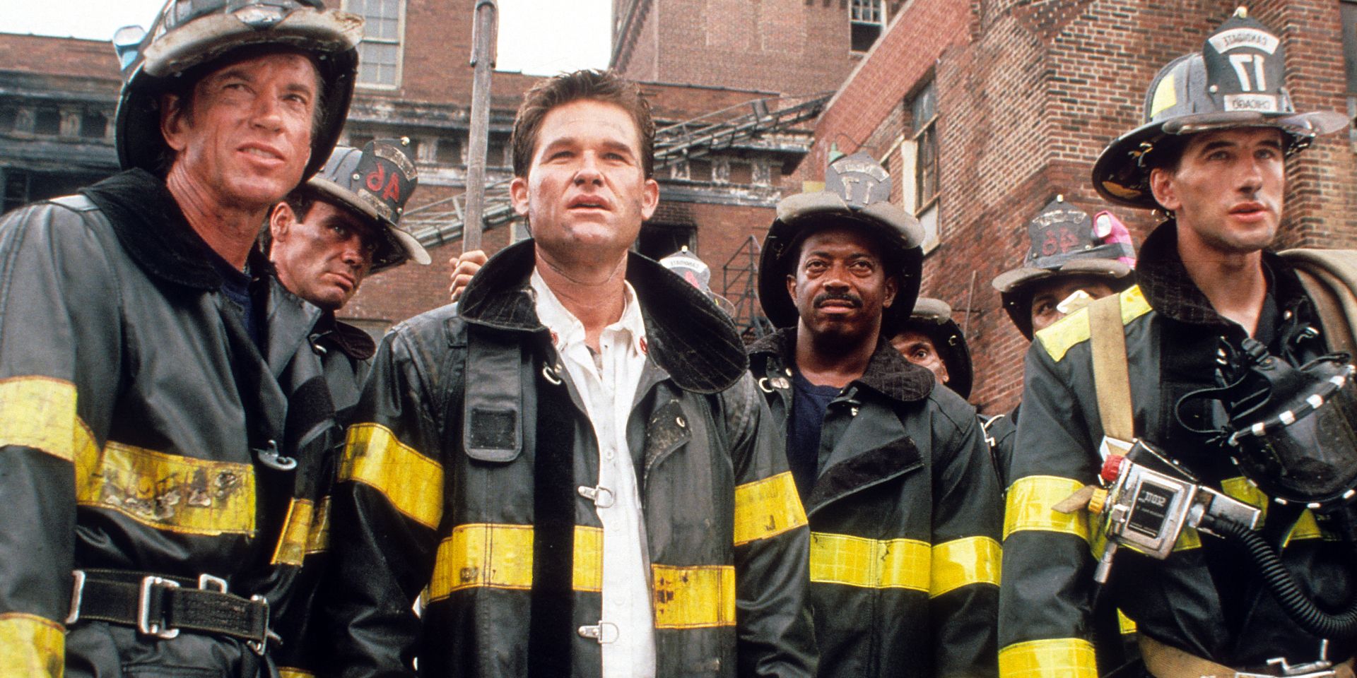 Kurt Russell and his team of firefighters in Backdraft
