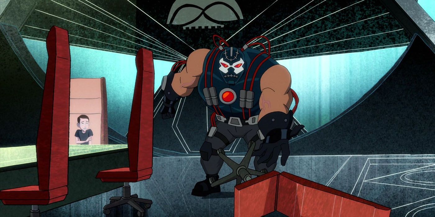 Bane trips on an office chair in the Harley Quinn series