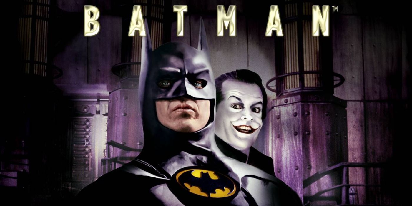 Batman 1989 banner with Keaton's Batman and Nicholson's Joker behind him