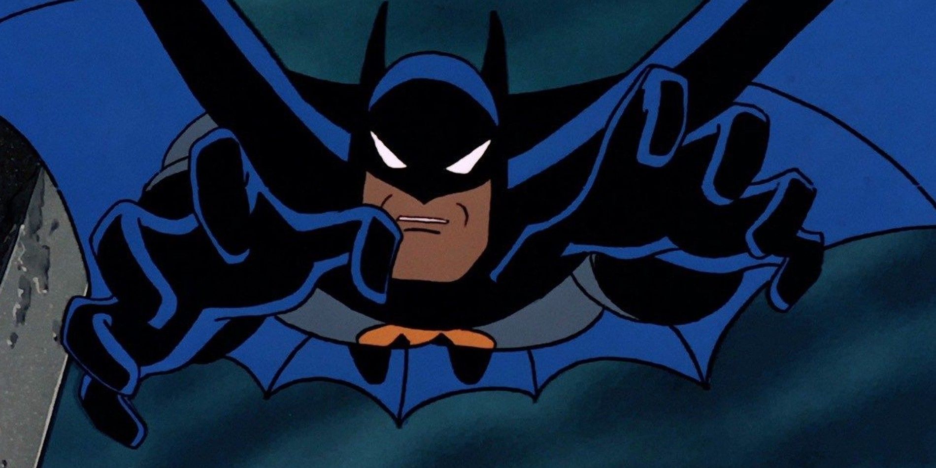 An animated Batman lunging toward the screen