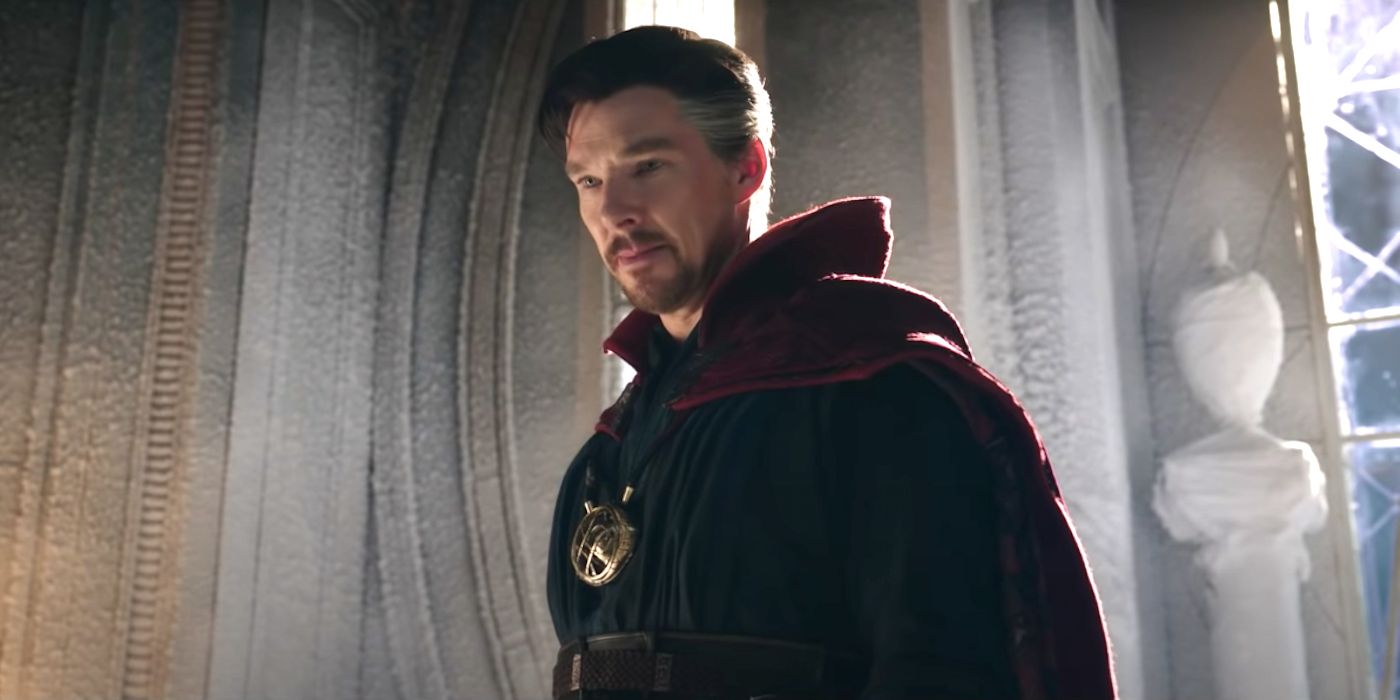 Doctor Strange looking down in Spider-Man No Way Home.