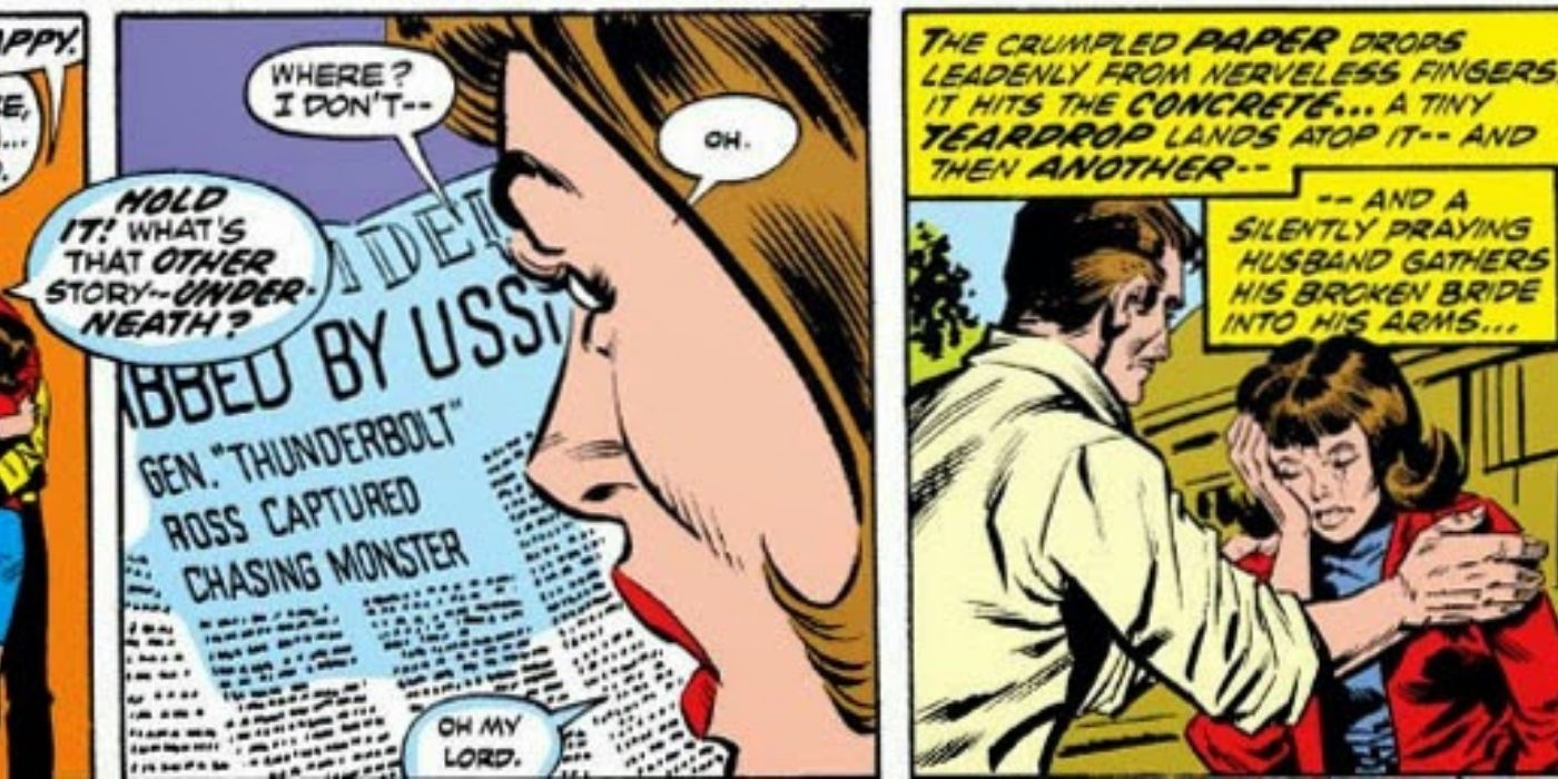 Betty crying as Glenn consoles her in a Hulk comic panel