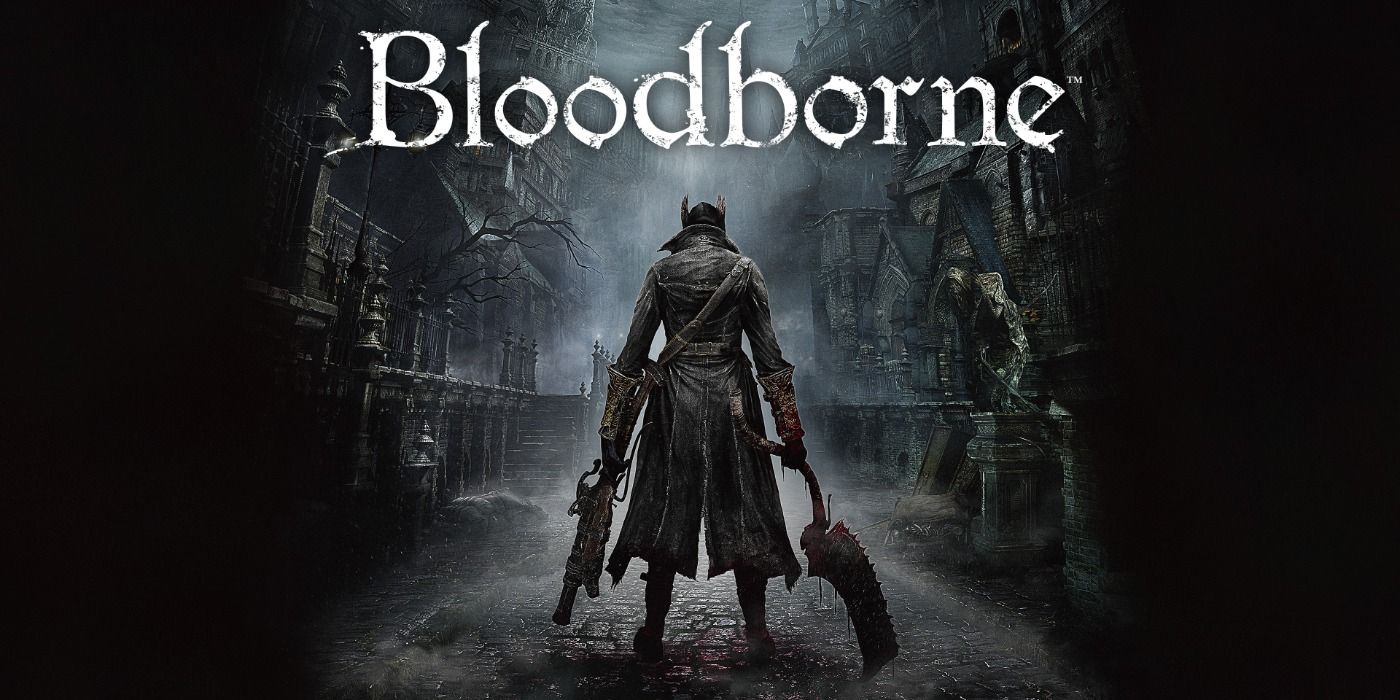 Promo art for Bloodborne with the Hunter facing the plagued city of Yharnam