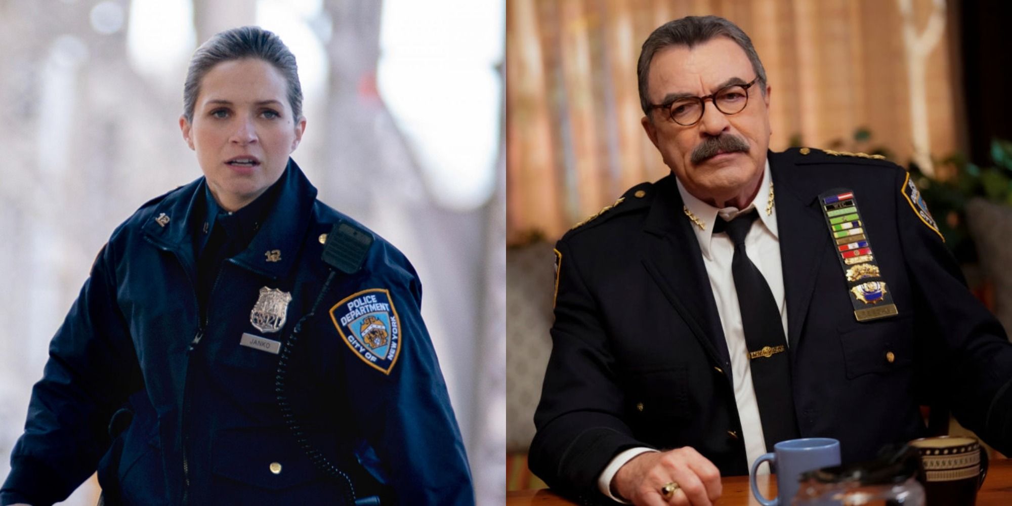 Split image showing Eddie and Frank in Blue Bloods