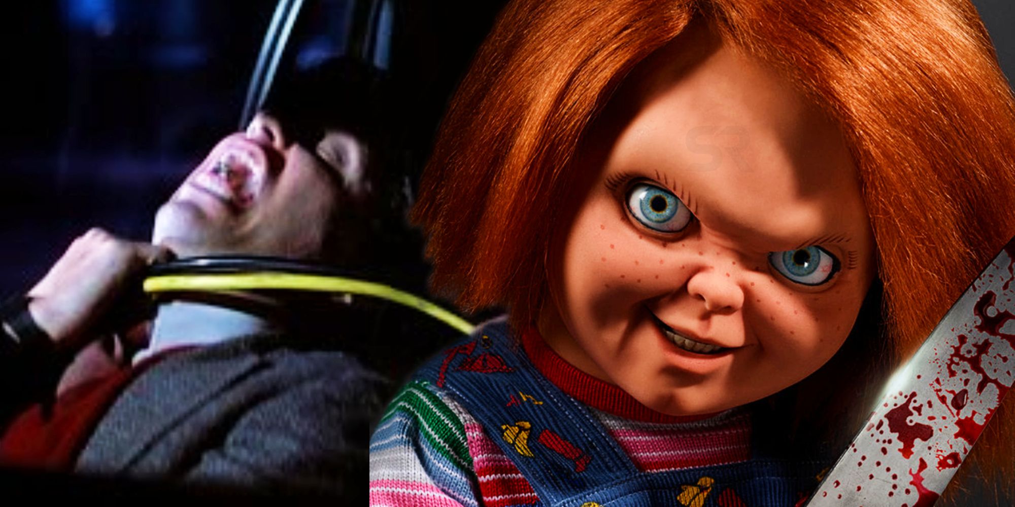 Brad Dourif as Chucky and Chris Sarandon as Mike Norris in Childs Play