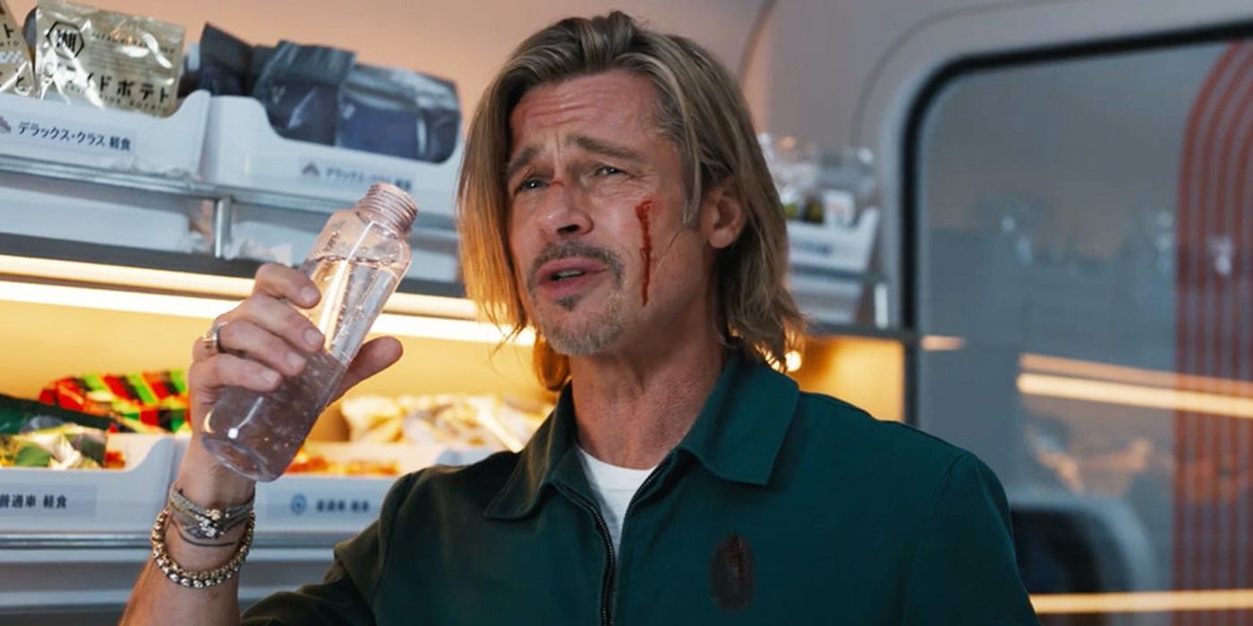 Brad Pitt drinking water in Bullet Train