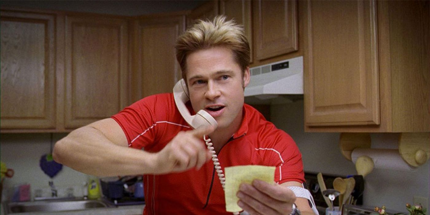 Brad Pitt on the phone in Burn After Reading.