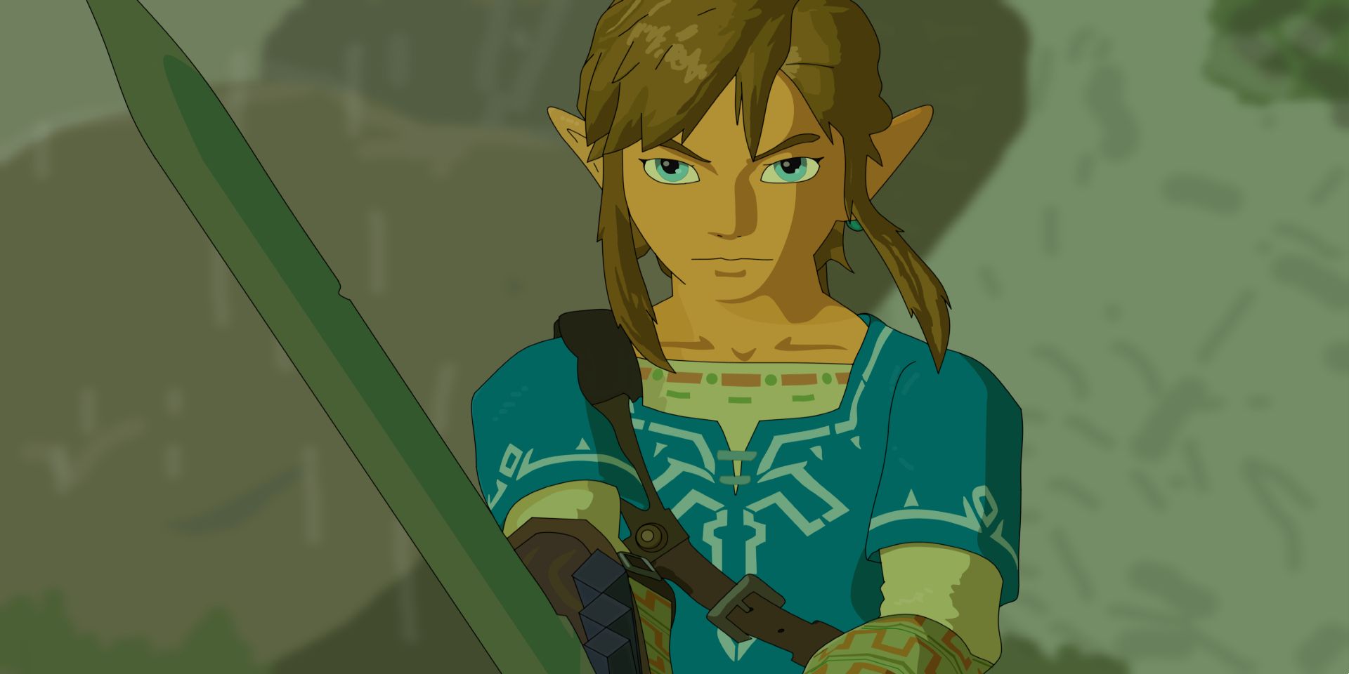 Link raising his sword in The Legend of Zelda Breath of the Wild.