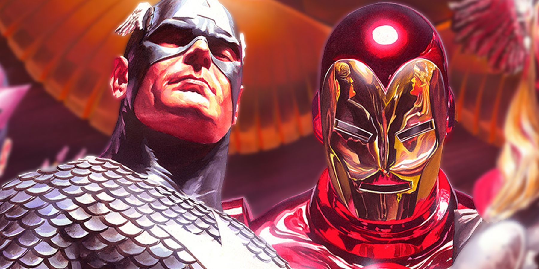 Imagem mesclada mostrando Capitão América e Homem de Ferro na Marvel Comics.