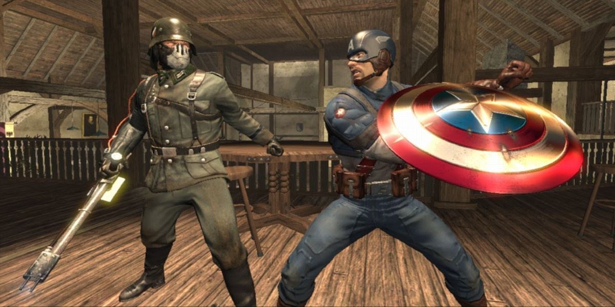 Captain America fights a Nazi in Captain America Super Soldier.