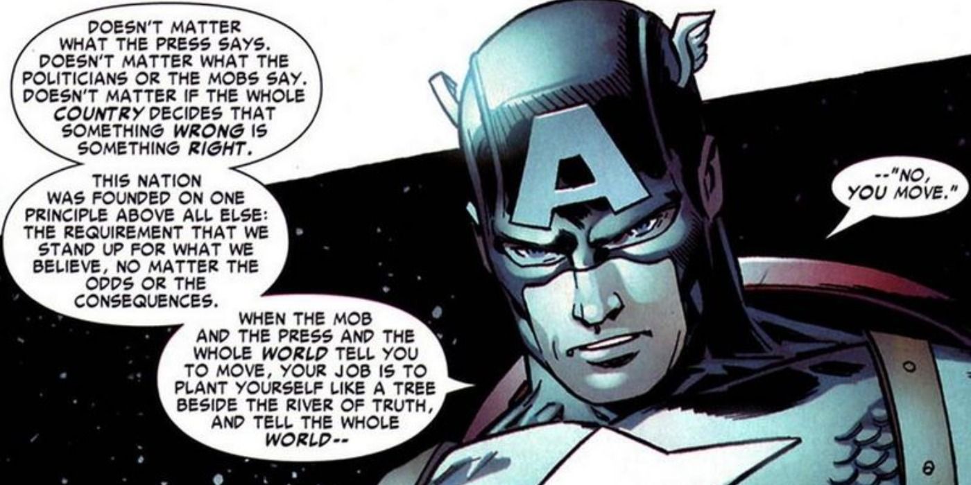 Captain America gives a speech in Marvel Comics.