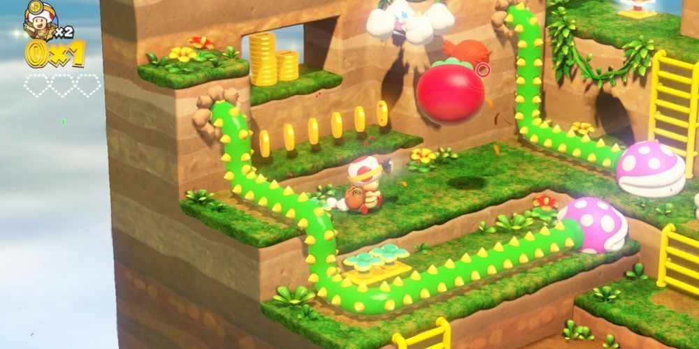Toad makes his way through a puzzle-like level to find the gold star