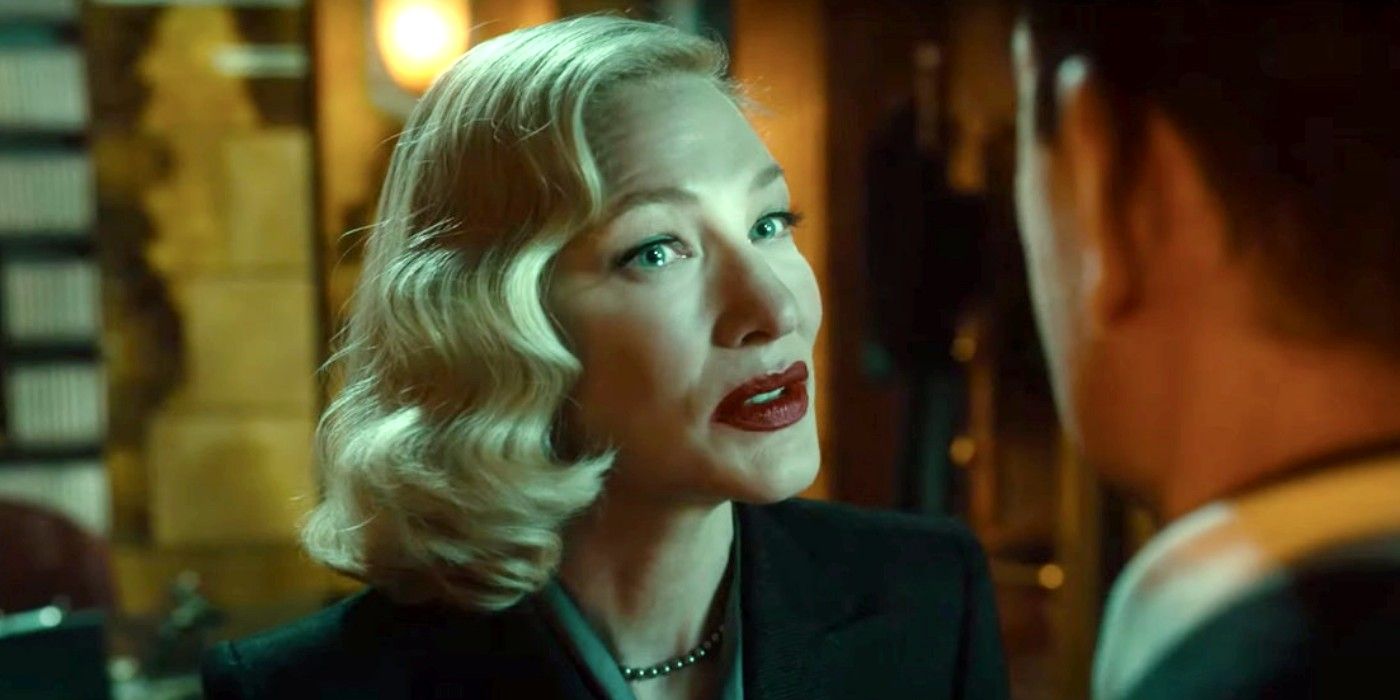 Cate Blanchett in blue lighting in Nightmare Alley