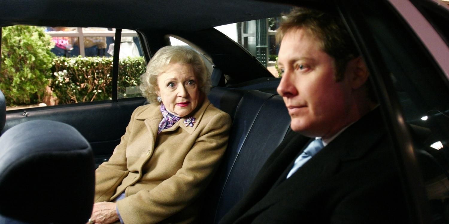 Catherine in the back of a car with Alan in Boston Legal