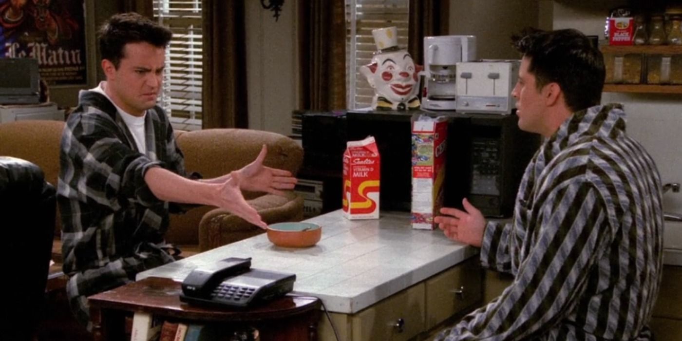 Chandler gets mad at Joey for licking cutlery in Friends