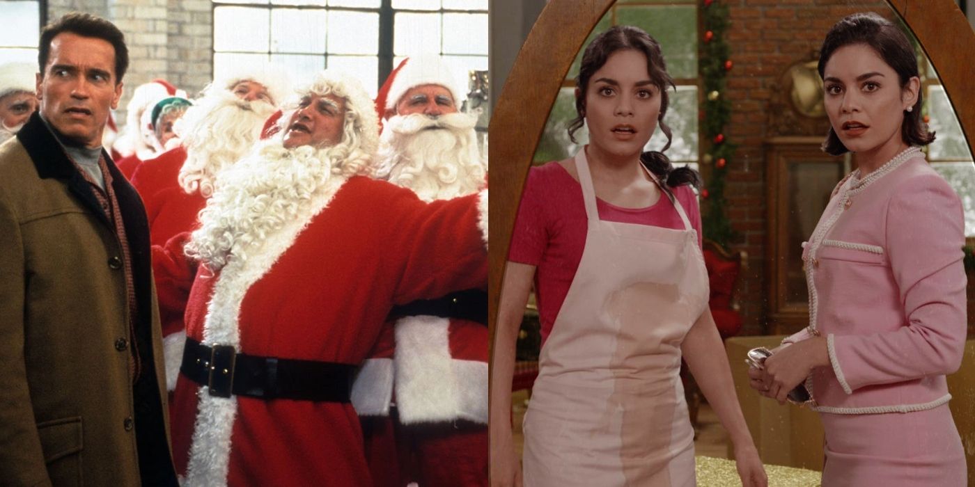 Split image of Howard with Santa Claus in Jingle All The Way and Stacy and Margaret in The Princess Switch