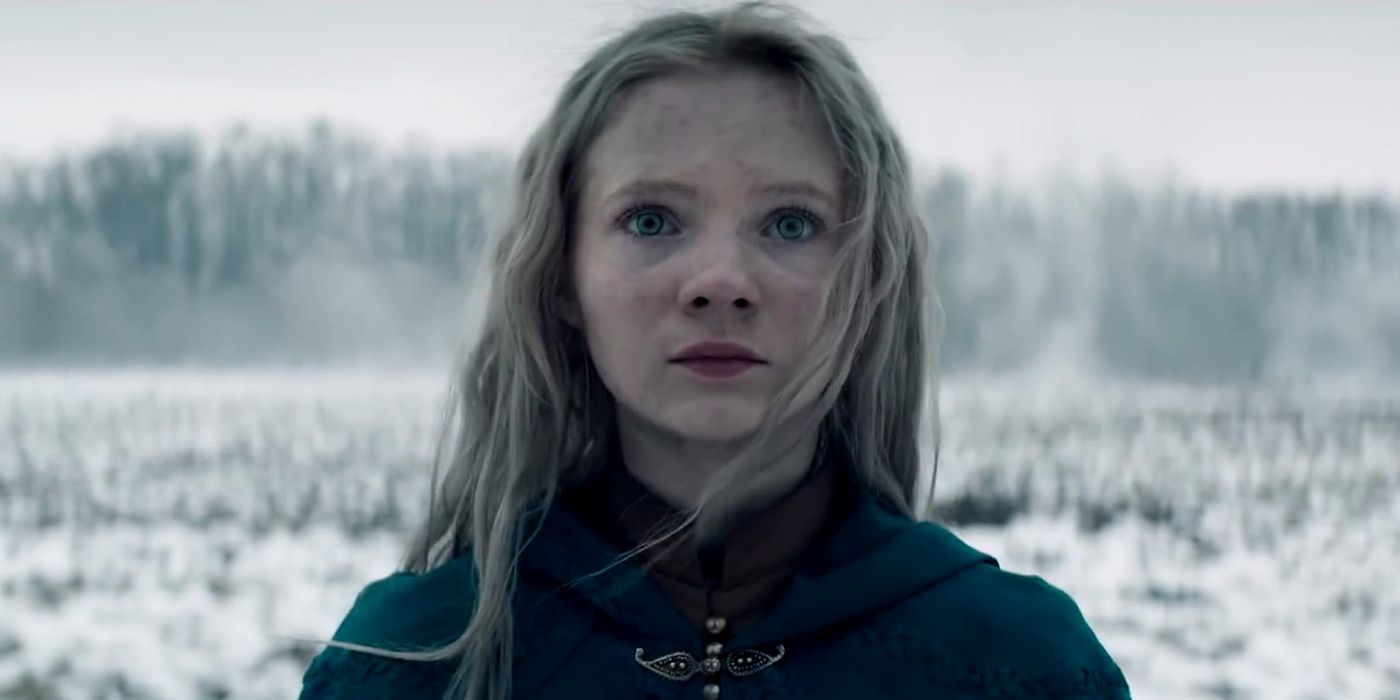 Ciri alone in a snowy field in The Witcher