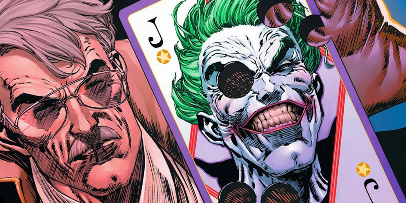 Commissioner Gordon with a Joker playing card.