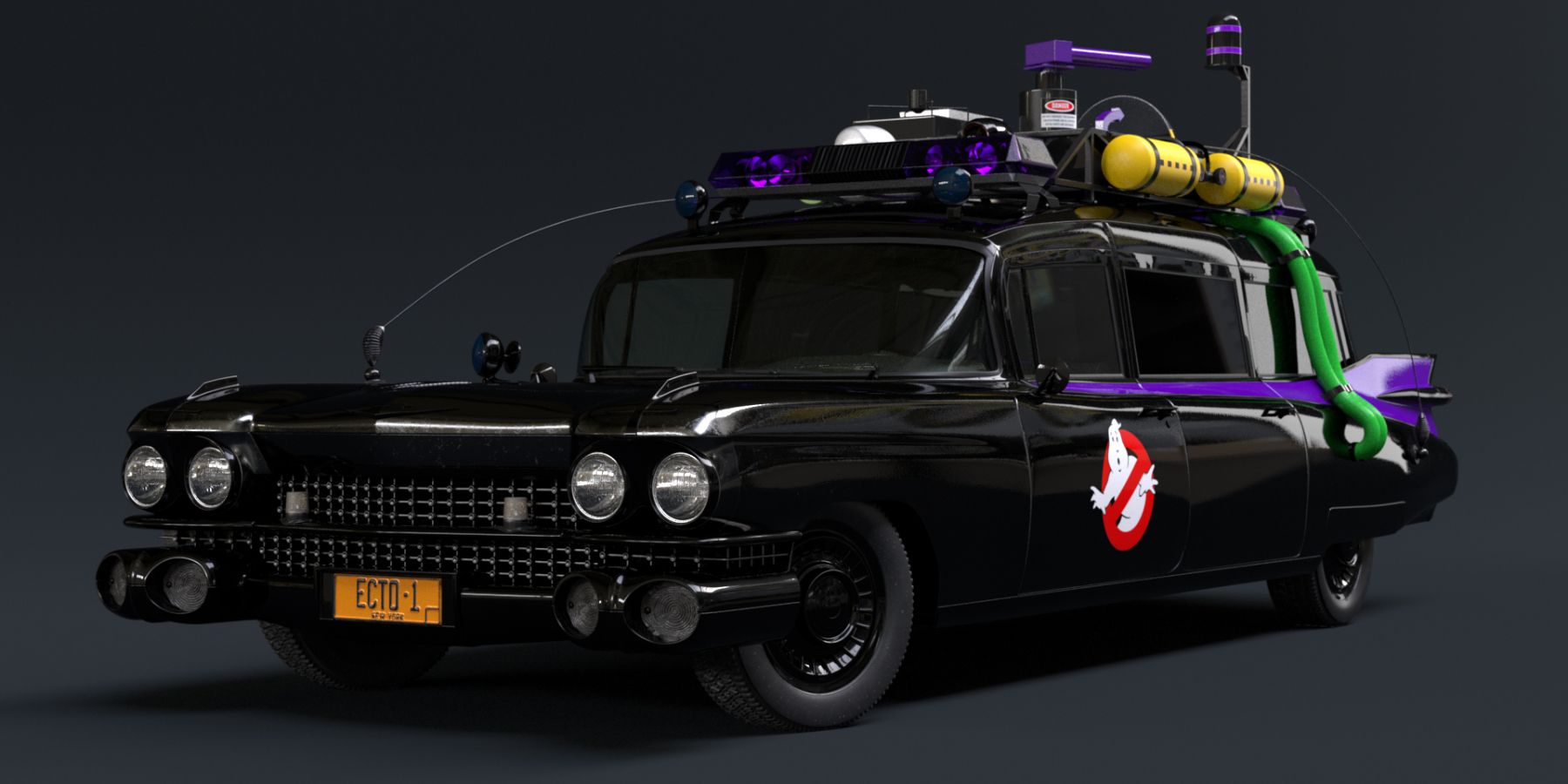 Concept render for the black variant of Ecto-1 in Ghostbusters 1984